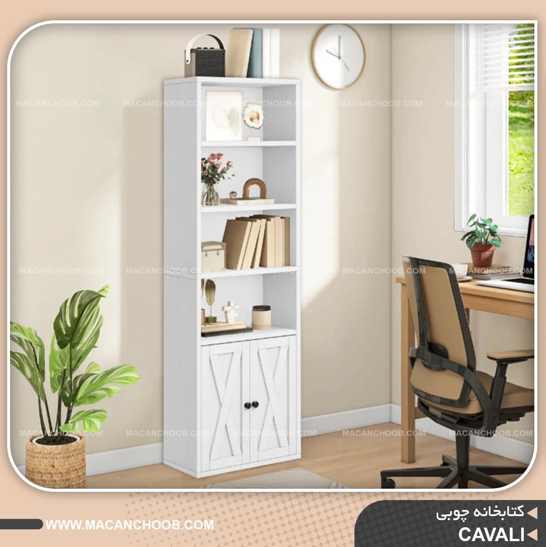 کتابخانه و کمد کتاب چوبی سند بلاست شده قفسه دار مدل CAVALI